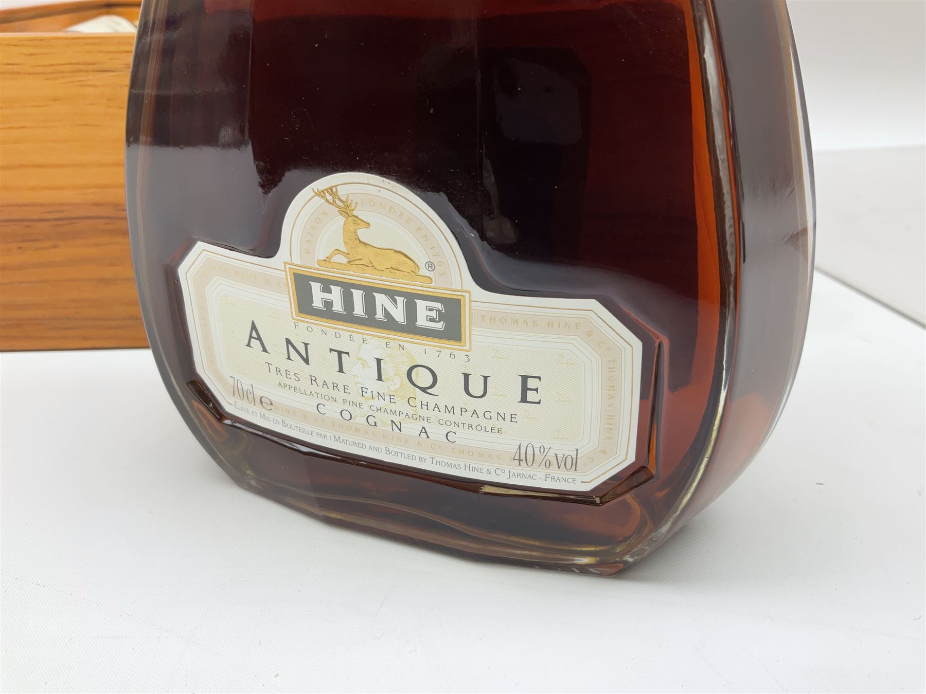 Presentation set comprising Hine Antique cognac 70cl, 40% volume and four miniature bottles of Hine cognac, 1957, 1960, two 1982, all 5cl, 40%   together with bottle of Tokaji sweet wine, 500ml, 13%