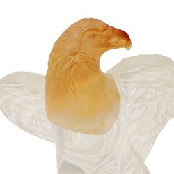 Daum crystal eagle, with pate de verre head, incised Daum France to base, boxed H19.5cm 