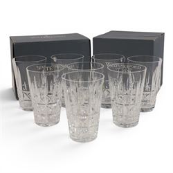 Set of twelve Waterford Crystal Kylemore pattern tumblers and matching jug, tumblers H13cm