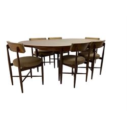 G-Plan - mid-20th century oval teak extending dining table and set six dining chairs