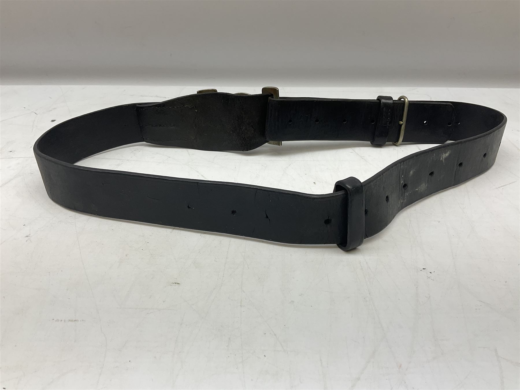 North Eastern Railway Police adjustable leather belt with steel buckle; crudely inscribed '270'