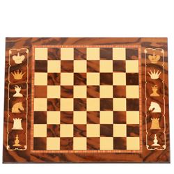 Italian Notturno chess set, the hinged board opening upon compartments with chess pieces, with key, W35cm, L45cm 