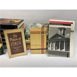 Large collection of fine art and antique reference books, to include Gordon Fleming, The Young Whistler; Sidney C. Hutchison, The History of the Royal Academy, Edward Yardley, The Life and Career of Frank Henry Mason R.B.A., R.I., R.S.M.A. 1975-1965; Brenda Roberts, The Collectors Encyclopaedia of Hull Pottery; Marcel Thomas, The Golden Age Manuscript Painting at the Time of Jean, Duc de Berry; Lindsay Errington, Tribute to Wilkie, etc. 