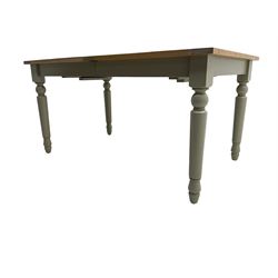 Neptune Furniture - 'Suffolk' oak dining table, pull-out extending top with two additional leaves, on turned supports, in grey paint and wax finish 