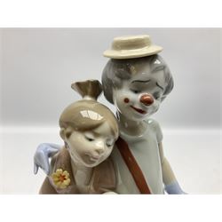 Two Lladro figures, comprising Clown with Trumpet no 5060 and Pals Forever no 7686, both with original boxes, largest example H22cm 