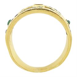 18ct gold calibre cut sapphire and emerald half hoop ring