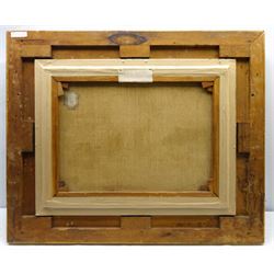 William Pratt (Scottish 1855-1936): 'Evening at Staithes' - the High Street, oil on canvas signed and dated 1909, titled on original label verso 45cm x 60cm 
Notes: Pratt seemingly visited Staithes multiple times in the early 1900s, as the companion to this picture, 'In the Shallows' (sold by Lyon & Turnbull 27/01/16, lot 536), in an identical frame and also depicting Staithes, is dated 1910. The shop in the foreground was a grocery run by Joseph Verrill, described in 1911 as 'grocer and agent for W & A Gilbey Ltd, Wine and Spirit Merchants'. He was often assisted by his two daughters, Lavinia and Hannah. The Verrills were one of the largest families in Staithes; Joseph Verrill Snr (1839-1910) was first coxswain of the Staithes lifeboat, and Isaac Verrill (1811-1895), a fisherman, was photographed by Frank Meadow Sutcliffe (1853-1941). The building became the gift shop of W & H Dean in the 1950s, and is now the Endeavour Café.