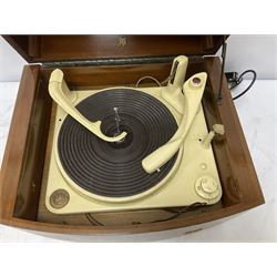 Three 1950s Pye Black Box Hi-Fi gramophones in mahogany cases, to include two examples with BSR Monarch turntable decks, W43cm D35cm H28.5cm
