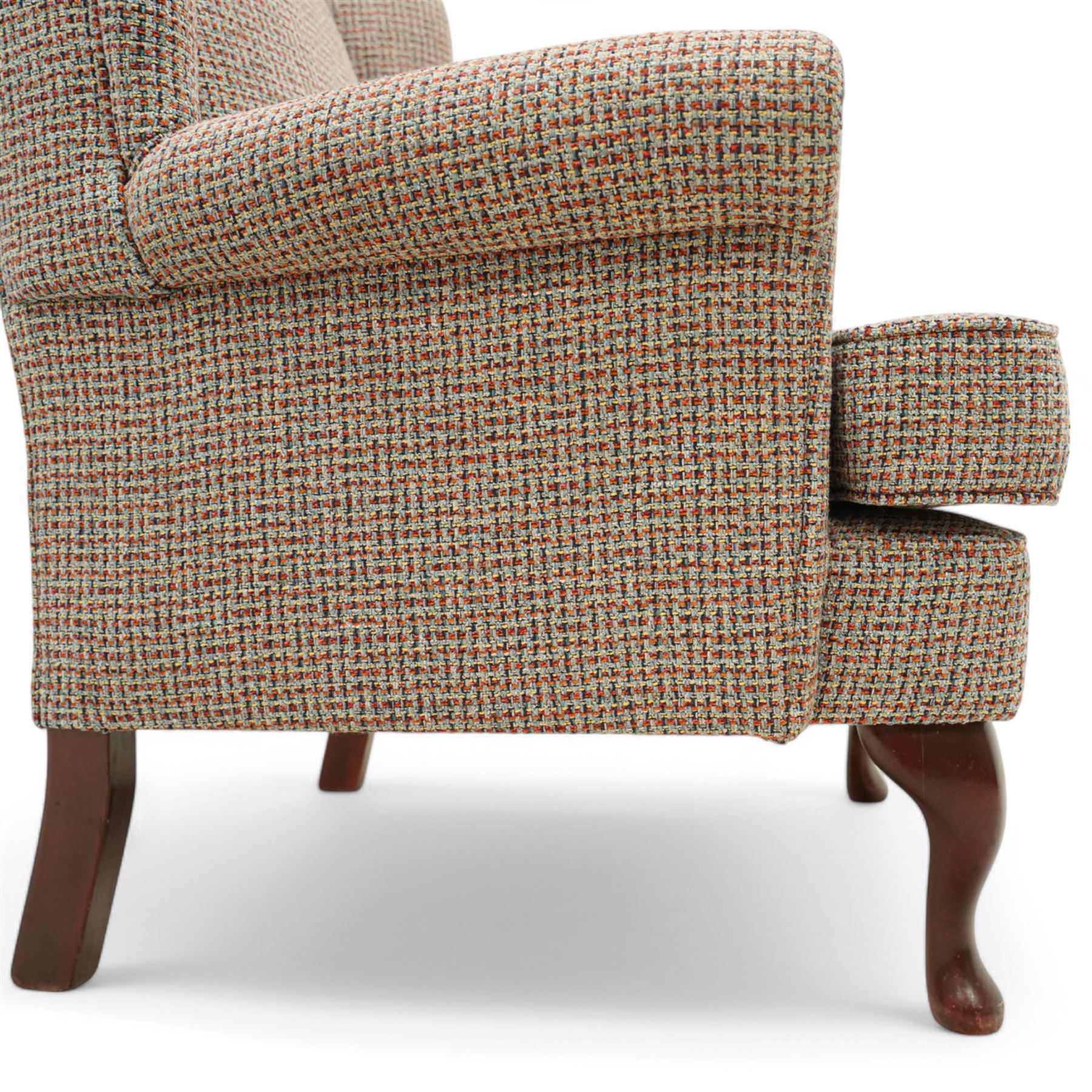 Whitehead designs - Georgian design 'Oakham' wingback armchair on cabriole legs with pad feet, upholstered in pink tweed fabric