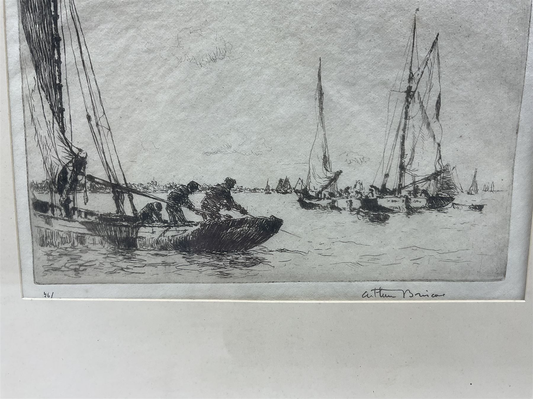 Arthur John Trevor Briscoe (British 1873-1943): Oyster Dredging, limited edition etching signed and numbered 56, 12.5cm x 17cm 