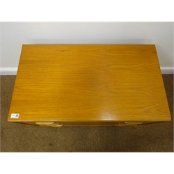  G-plan teak chest, three drawers, plinth base (W81cm, H54cm, D46cm) and matching two door cabinet (W81cm, H54cm, D46cm) (2)  