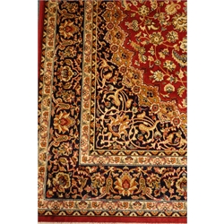  Persian Keshan red ground wall hanging/rug, central medallion, repeating border, 230cm X 160cm  