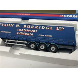 Corgi - three limited edition Hauliers of Renown lorries; CC13231 DAF XF Curtainside James Irlam & Sons Ltd; CC13420 MAN TGA Curtainside Woody's Express; and CC13603 DAF CF Curtainside Tyson H. H. Burridge Ltd; all boxed (3)