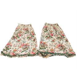 Pair curtains - ivory ground fabric decorated with foliate branches with flower heads and roses, W120cm, Fall - 160cm