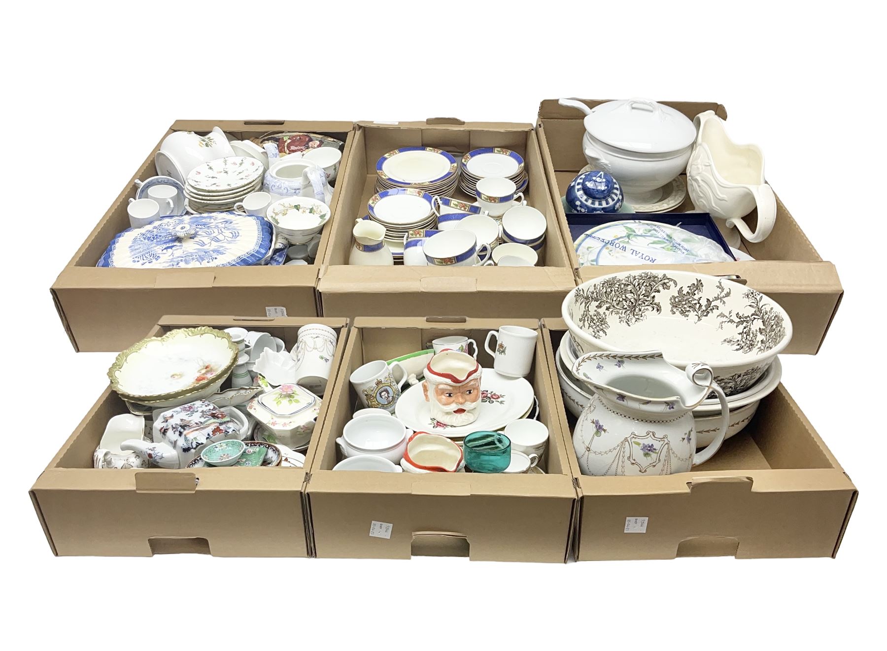 Spodes velamour twin handled mantel vase, together with Royal Doulton wash stand set, Royal Worcester coffee cans and saucers and other ceramics, in six boxes 