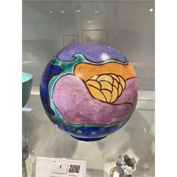 Clarice Cliff Bizarre for Newport Pottery Inspiration Tresco pattern vase, the body of shape 370 globe form painted in yellow, orange, pink, purple, green and blue with stylised island and sea related motifs such as scales and seaweed, with painted and impressed marks beneath, H15cm