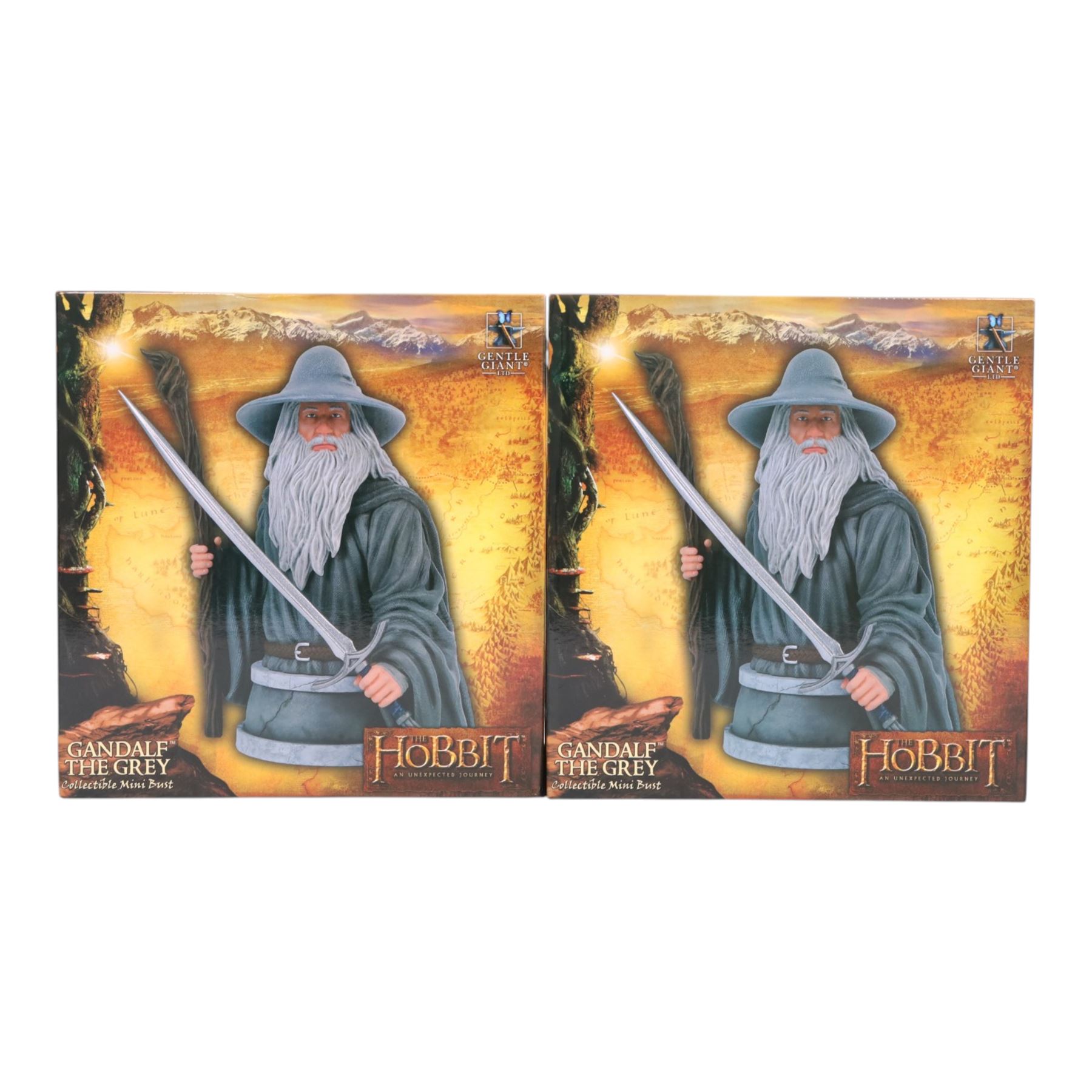 Two limited edition Gentle Giant The Hobbit An Unexpected Journey Gandalf The Grey Collectible Mini Busts, both boxed with certificates of authenticity