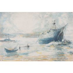 Attrib. William Lionel Wyllie (British 1851-1931): 'Hulks', watercolour unsigned, inscribe...