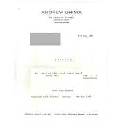 Andrew Grima pair of 18ct gold 'twig' design cufflinks, makers mark H J & Co, hallmarked London 1966, boxed with receipt dated 1967