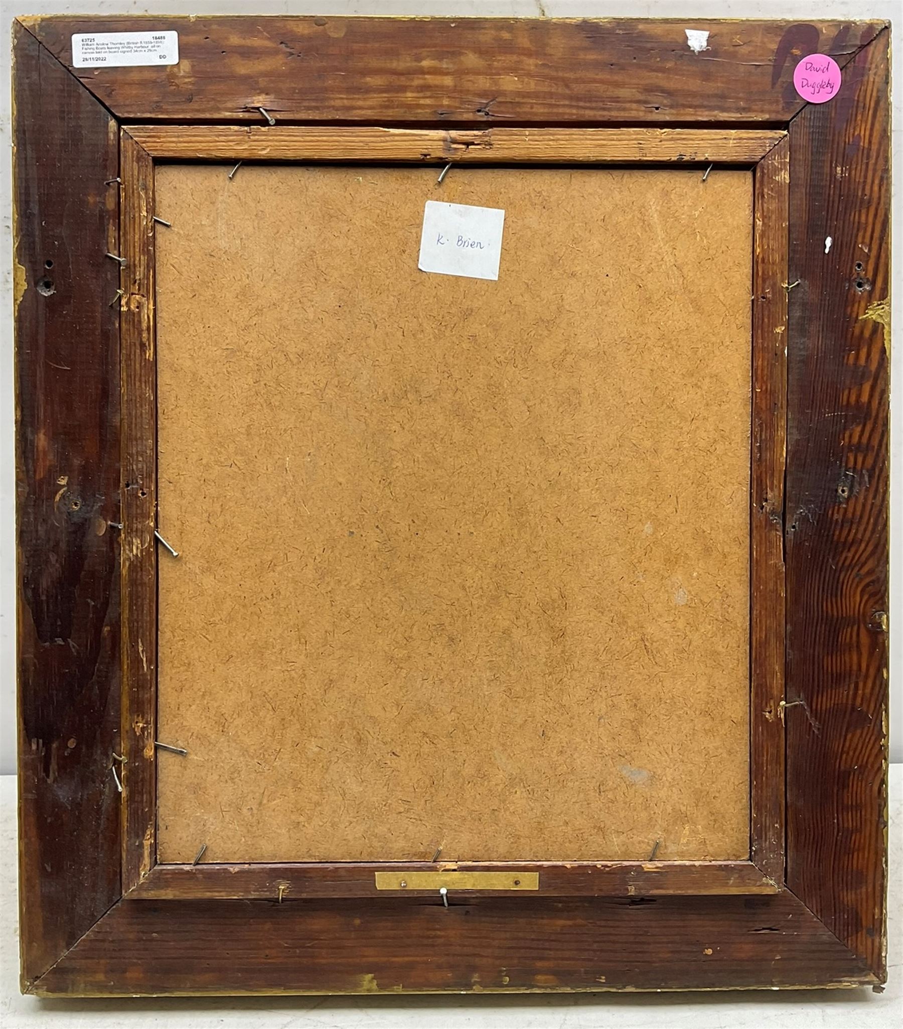 William Anslow Thornley (British fl.1858-1898): Fishing Boats leaving Whitby Harbour, oil on canvas laid on board signed 34cm x 29cm