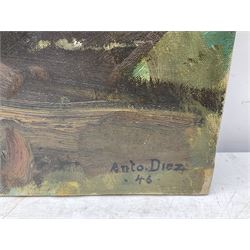 Anto Ferdinand Diez (Belgian 1914-1992): Fishermen, oil on canvas signed and dated '46, 80cm x 100cm (unframed)