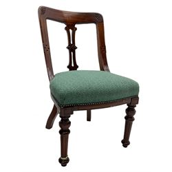 Set of four Victorian mahogany spoon back dining chairs, upholstered seats