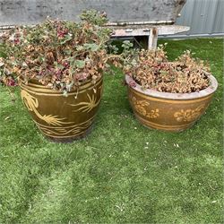 Two large circular painted garden pots - THIS LOT IS TO BE COLLECTED BY APPOINTMENT FROM DUGGLEBY STORAGE, GREAT HILL, EASTFIELD, SCARBOROUGH, YO11 3TX
