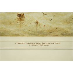 George Stainton (British fl.1860-1890): 'Fishing Boats of Southend Pier', watercolour signed, titled on mount, Parker Gallery label verso 29cm x 45cm