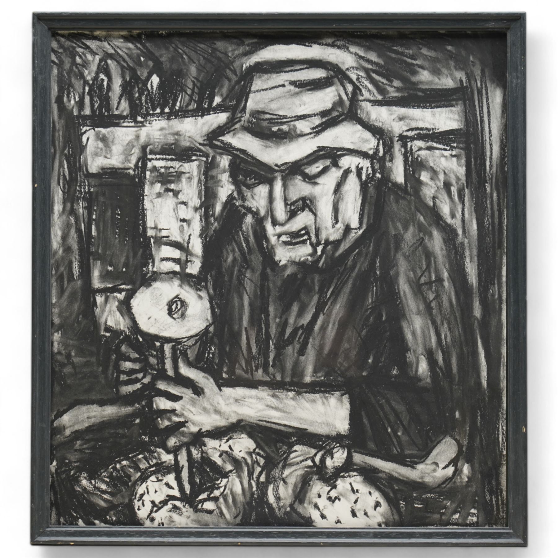 Barry De More (Yorkshire 1948-2023): 'Sculptor with Chisel' and 'Sculptor with Mallet', pair charcoal signed and titled verso 38cm x 35cm (2)
Notes: Acclaimed as one of the North's greatest expressionist artists, Barry De More (1948-2023) used a heavy impasto style to transfer his love of Yorkshire landscapes, townscapes and people to canvas. His work sits comfortably in the company of work by Kossoff and Auerbach, selling to collectors in the UK and overseas. De More's work can be found in the permanent collection of work by Northern Artists at Dean Clough, one of the UK's largest contemporary art galleries.