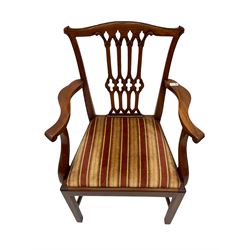 Set of six Georgian design mahogany dining chairs, comprising two carver and four side chairs, drop in upholstered seats