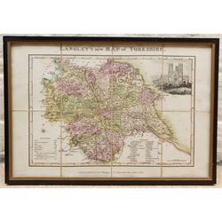 'Langley's New Map of Yorkshire', hand-coloured engraved map formed as six sheets mounted onto linen pub. J Phelps, London 1820, 20cm x 27cm