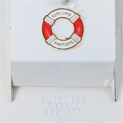 Sutcliffe Models tinplate clockwork Ocean Pilot Cruiser 'Jupiter', in red and white livery with metallic gold details, with key, boxed 