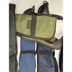 Collection of gun slips, including BSA guns and napier examples and leather 12-bore cartridge belt 