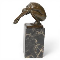 The Diver, bronze figure, signed Milo, upon a marble base, H24cm