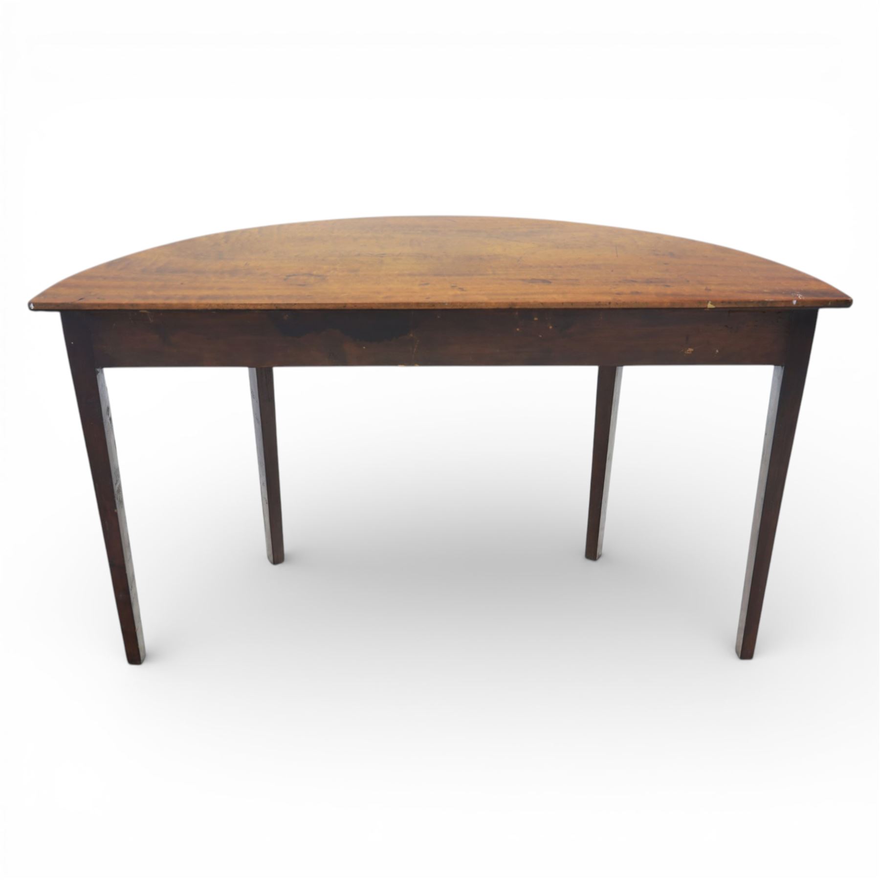 Georgian inlaid mahogany demi lune console table, with inlaid frieze and shell motifs, on square tapering supports 