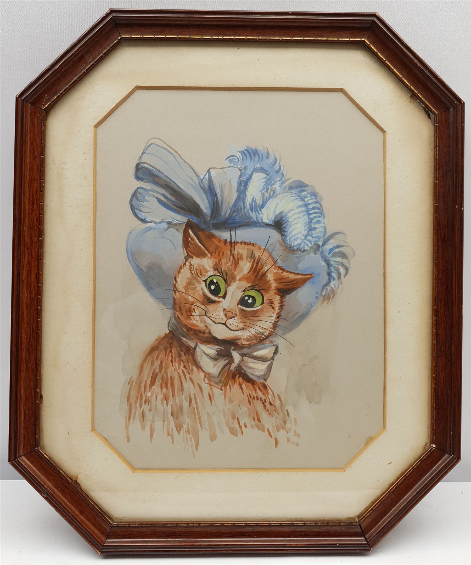 After Louis Wain (British 1860-1939): Cat in a Bonnet, watercolour unsigned 32cm x 24cm