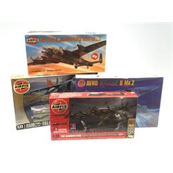 Four Airfix 1/72nd scale military airplane plastic model kits - Avro Vulcan B Mk.2, The Dambusters Avro Lancaster B.III (Special), Falklands War Collection and Avro Lancaster B.III; three in factory sealed boxes and one boxed in factory sealed transparent packaging (4)