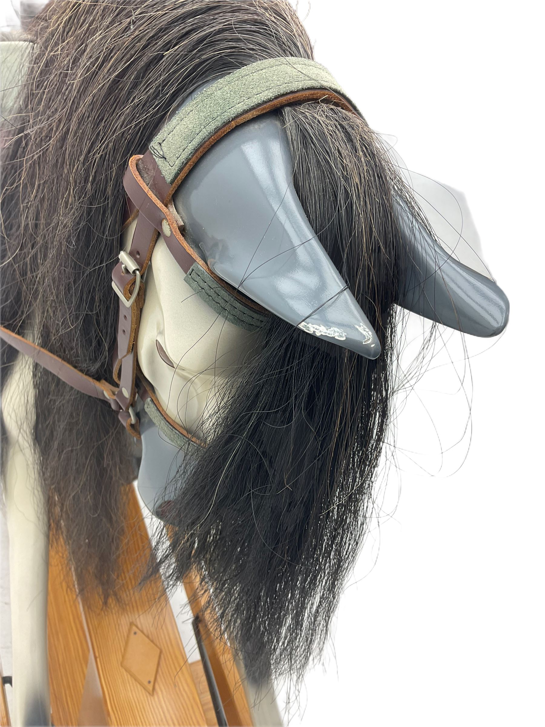 Haddon rocking horse, with tack, on pine trestle base