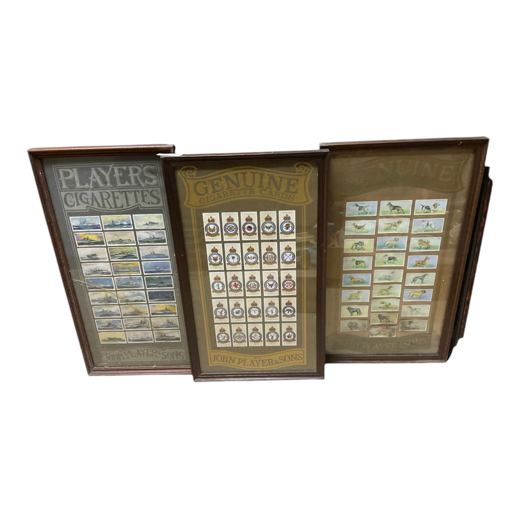 Collection of framed cigaret cards, including examples by John Players and sons 