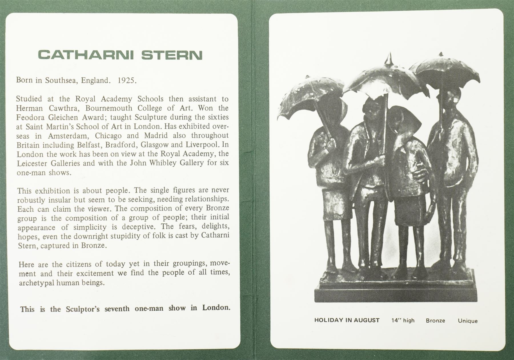 Catharni Stern (British 1925-2015) -  Bronze sculpture of a baby in the foetal position 22cm, etched signature and with Alwin Gallery leaflet 