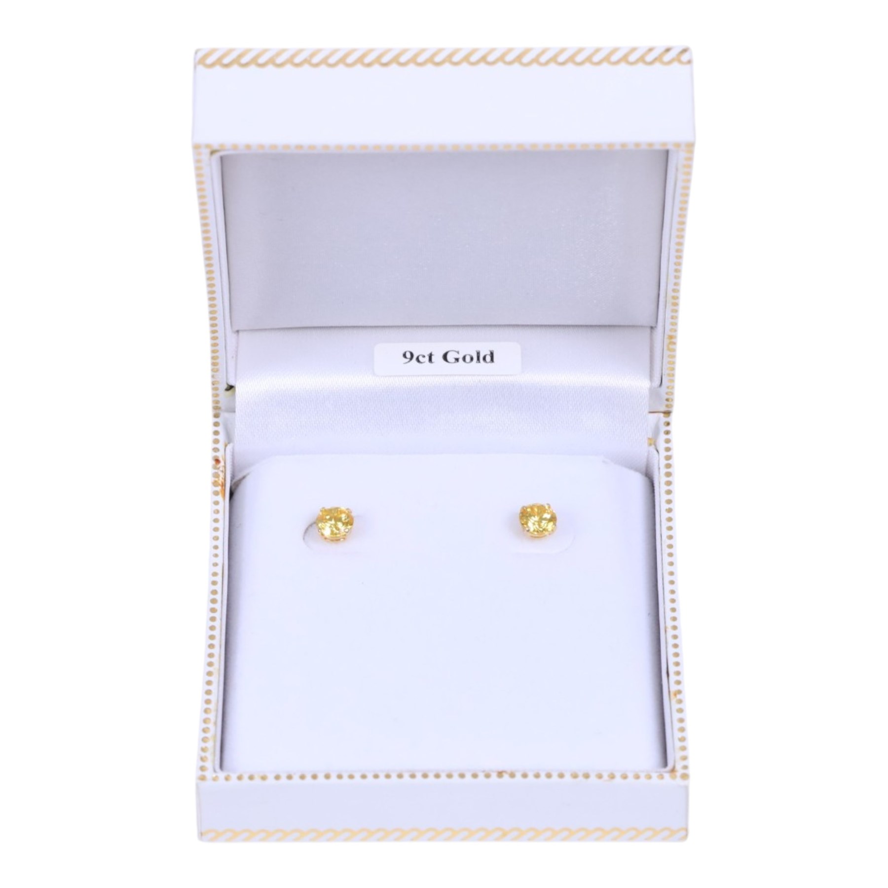 Pair of 9ct gold citrine stud earrings, boxed