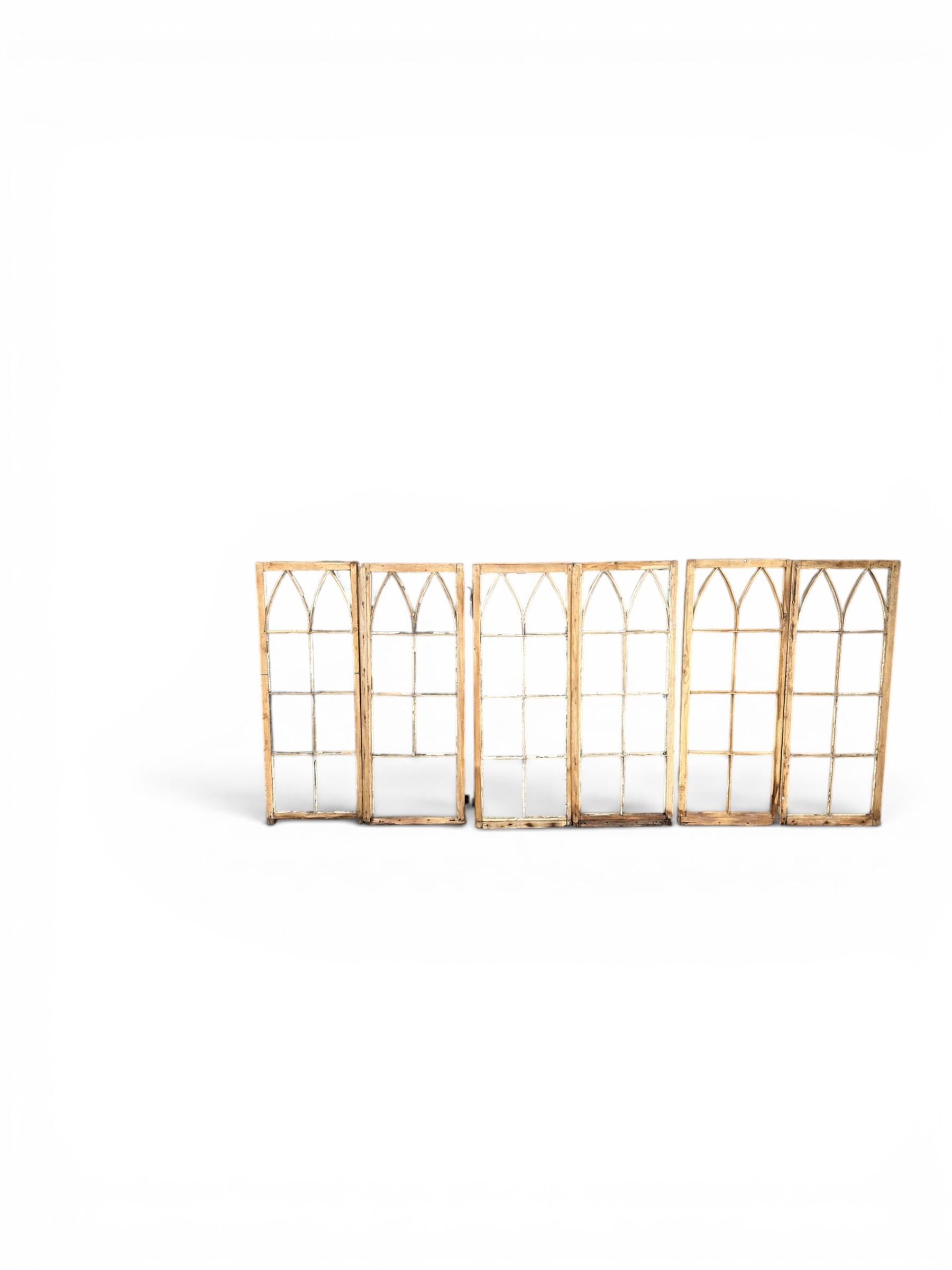 Six - three pairs of Victorian pine windows, Gothic arch design with astragal glazing, measurements each window