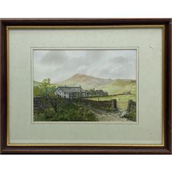 Doris Hindle (British 20th century): 'Backyard Gossips', watercolour signed;  Arthur Craven (British 20th century): 'Ravenscar Cumbria', watercolour signed, labelled verso; R BlakeHarper (British 20th century): 'Farm on Baitings Road Toward Rishworth', watercolour signed and dated 2006 max 34cm x 40cm (3)