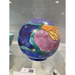 Clarice Cliff Bizarre for Newport Pottery Inspiration Tresco pattern vase, the body of shape 370 globe form painted in yellow, orange, pink, purple, green and blue with stylised island and sea related motifs such as scales and seaweed, with painted and impressed marks beneath, H15cm