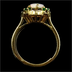  18ct gold opal, emerald and marquise diamond cluster ring  