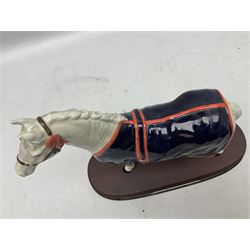 Beswick figure, grey Welsh Mountain Pony in a blue rug on plinth, no A247 H23cm