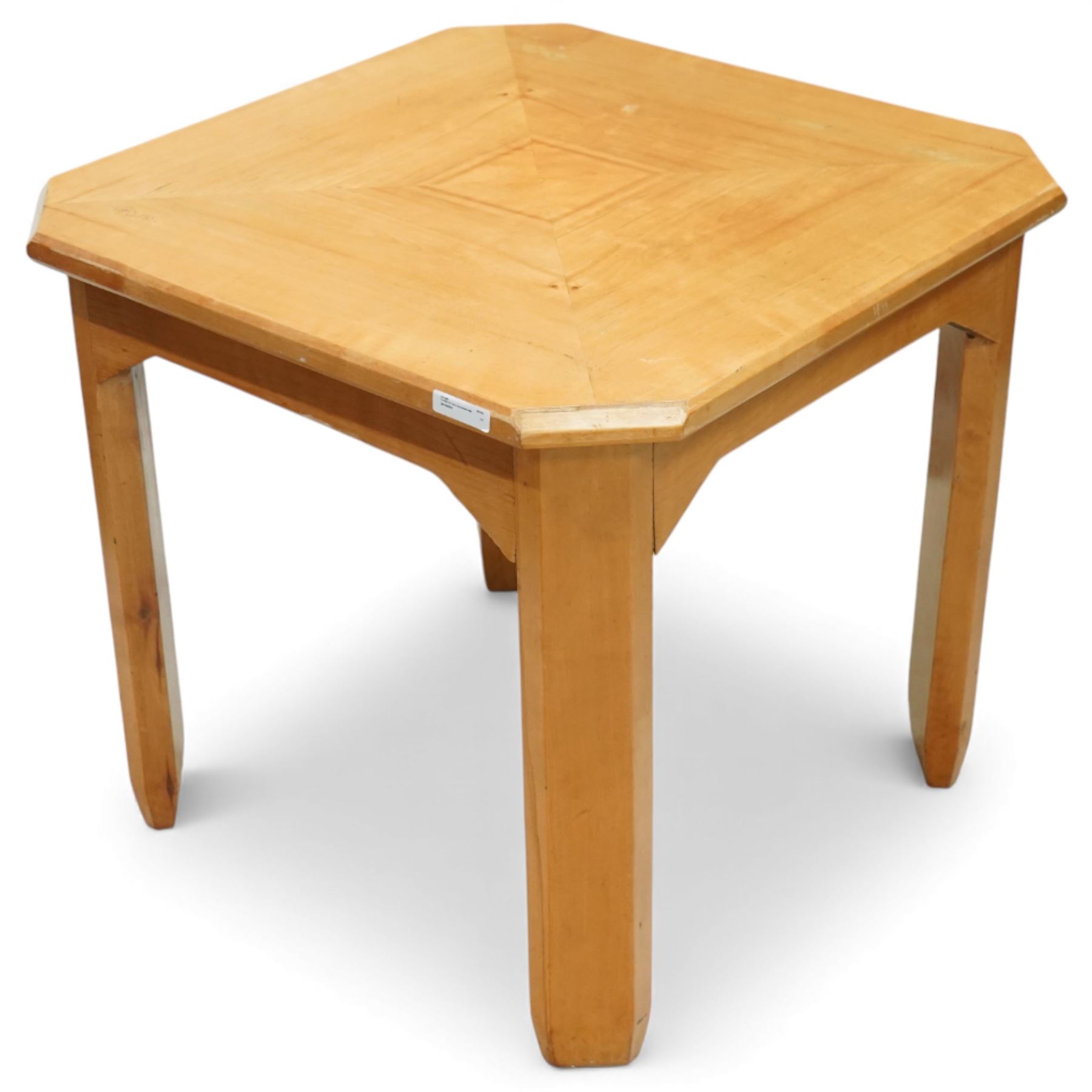 Mid 20th century German Art Deco occasional table, the octagonal top with radiating veneer panels, on tapering angular supports