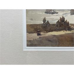 Charles William Adderton (British 1866-1944): Watching the Boats from the Sea Wall, watercolour signed 20cm x 26cm