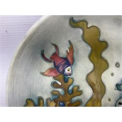 Moorcroft charger decorated in Seahorse pattern, circa 1960, with painted and impressed marks beneath, D26cm