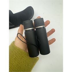 Four pairs of binoculars, to include Carl Zeiss Jena Jenoptem 8x30W serial no. 3750814, Nikon Sporting II 8x40 serial no. 604672, Minolta Pocket II 8x22 Field 7 and Jessops 12x25 Field 4.8 84m/1000m, all in carrying cases 